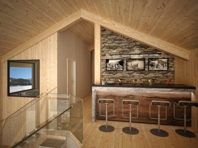 Gemütliche Bar in einem Luxuschalet in österreichischen Alpen Chalet Innenansicht Bar